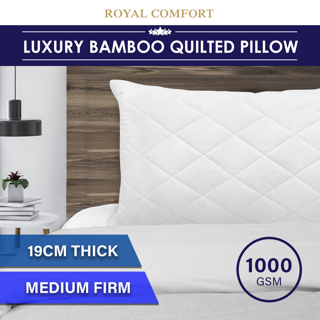 Royal Comfort Luxury Bamboo Blend Quilted Pillow Single Pack Extra Fill Support
