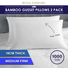 Load image into Gallery viewer, Royal Comfort Luxury Bamboo Blend Gusset Pillow Twin Pack 4cm Gusset Support
