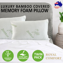 Load image into Gallery viewer, Royal Comfort Luxury Bamboo Covered Memory Foam Pillow Twin Pack Hypoallergenic
