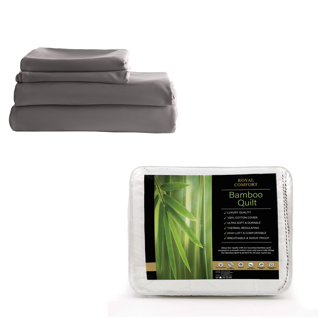 Royal Comfort Bed Set 1 x Bamboo Cotton Balmain Sheet Set And 1 x Bamboo Quilt