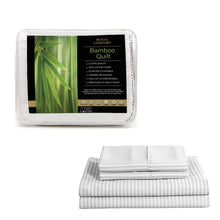 Load image into Gallery viewer, Royal Comfort Bed Set Striped Linen Quilt Cover Set And 1 x 350GSM Bamboo Quilt

